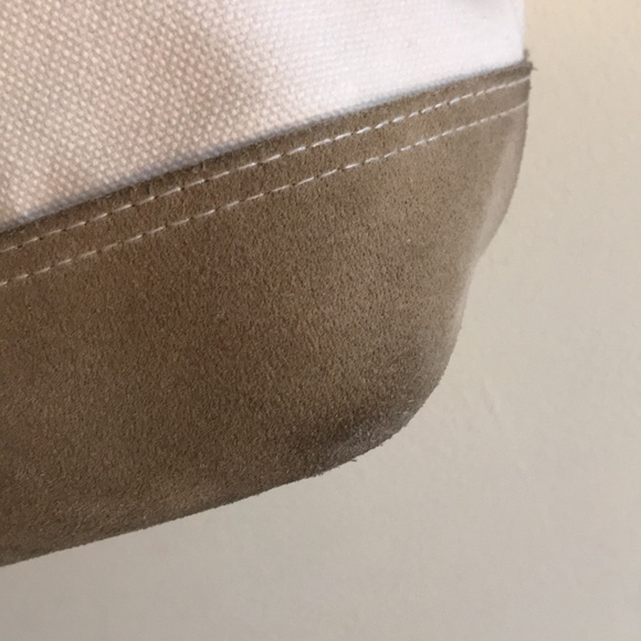 Banana Republic tote Coastal Grandma white canvas tan suede top handle beach bag - Picture 11 of 11